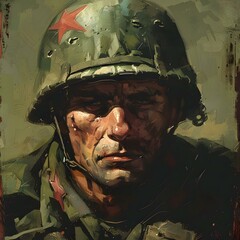 Wall Mural - Portrait of a Soldier in a Military Helmet