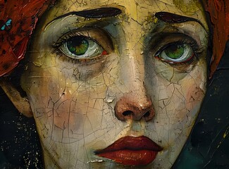 Sticker - Close Up Oil Painting of Woman With Green Eyes