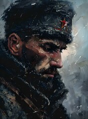 Wall Mural - Portrait of a Soviet soldier in a fur hat