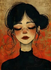 Wall Mural - portrait of a young woman with black hair and red lips