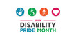 © juandy - Disability Pride Month. Hand, people icon and heart.  Great for cards, banners, posters, social media and more. White background.
