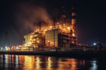 Sticker - Illuminated Industrial Facility at Night