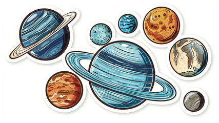 Wall Mural - The planets of the solar system, vintage illustration in the style of chromolithography on a white background,