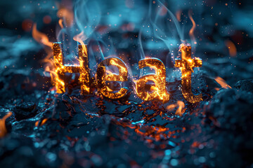 Poster - An abstract representation of the word Heat with glowing, molten letters dripping with digital lava,