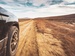 Jeep drives in VAshlovani national park road with stunning landscape