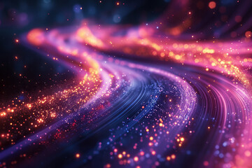 Poster - An infinity loop made of neon lines, with light bursts and sparkles at the intersections,