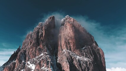 Wall Mural - Drone Aerial Flight Over Majestic Mountain Peaks Dolomites, Italy