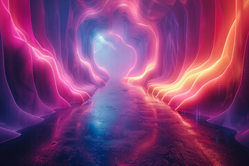 Poster - An abstract neon infinity loop with alternating bright and dark colors, creating a hypnotic effect,