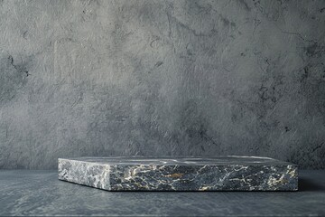 Sticker - A refined granite podium with a polished surface, positioned against a slate grey wall.