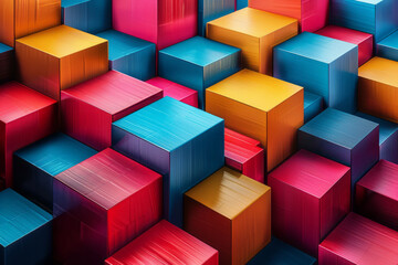 Poster - a 3d pixel art piece featuring a mosaic of interlocking geometric shapes in bold, contrasting colors