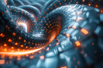 Poster - An abstract image of a pixel grid with 3D cubes arranged in a spiral, creating a sense of motion,