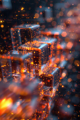 Poster - an animation of 3d cubes in a pixel grid rising and falling in a wave-like motion,