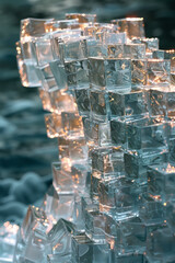 Poster - an abstract image of a pixel grid with 3d cubes forming the shape of a wave, frozen in time,