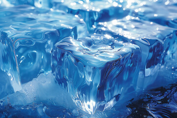 Poster - an abstract representation of a digital ocean, with 3d cubes forming the waves and surface texture,