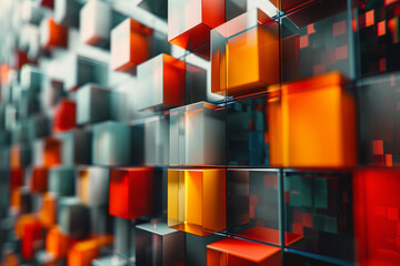 Poster - an animation of 3d cubes in a pixel grid rotating and shifting to form different shapes and patterns