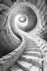 Poster - a visual of a pixel grid where 3d cubes form a spiral staircase, creating a sense of depth and persp