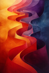 Poster - A dynamic composition of gradient curves in bold primary colors, forming energetic waves,