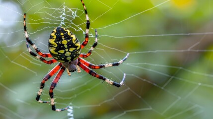  A close-up of a spider on its web..