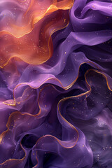 Poster - Abstract gradient curves in shades of purple and gold, forming regal and flowing waves,