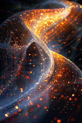 Poster - an abstract mobius strip covered in shimmering, metallic beads that reflect light in a dark environm