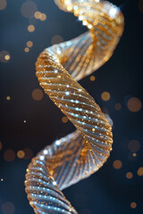 Poster - A close-up of a Mobius strip with beads that seem to emit a soft, inner light, against a dark backdrop,
