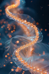 Poster - A close-up of a Mobius strip with beads that seem to emit a soft, inner light, against a dark backdrop,