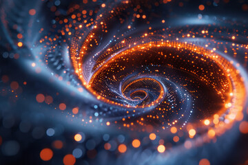 Poster - A digital Mobius strip with beads that seem to float and pulse with energy in a dark, ethereal space,