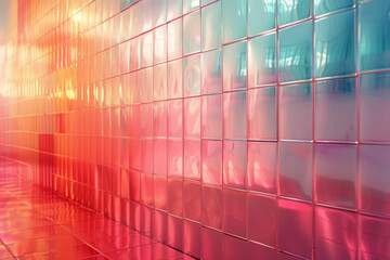 Poster - Undulating grid patterns with pastel gradients, forming a harmonious and tranquil design,