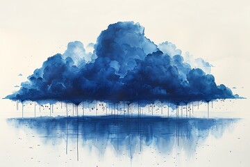 Wall Mural - a watercolor painting of a blue cloud on a white background with a black spot on the bottom of the image and a black spot on the top of the bottom of the image