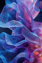 Poster - Undulating grid patterns with soft transitions from blue to purple, creating a dreamy effect,
