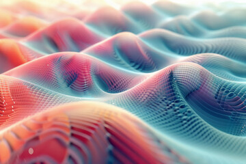 Poster - Abstract grid patterns with gentle waves, rendered in soft, gradient pastels,