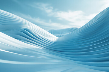 Poster - A minimalist design featuring waves of parallel lines with a gradient blending from light blue to white,
