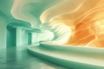 Leinwandbilder - A design featuring waves of parallel lines with a subtle gradient from light green to pale yellow,