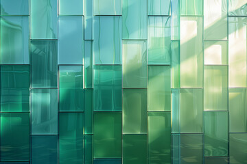 Aufkleber - A design of stacked rectangles with soft gradient transitions from green to turquoise, creating a layered reflection effect,