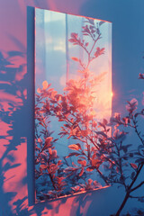 Fototapete - Gradient rectangles layered to create a mirrored effect, transitioning from pink to lavender,