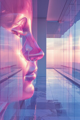 Fototapete - Gradient rectangles layered with reflections, transitioning from violet to light purple,