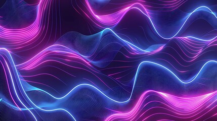 Poster - Glowing Neon Lights in Abstract Wavey Line Art - Modern Design Concept