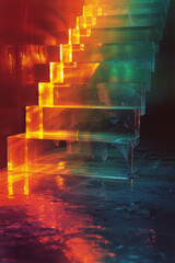 Poster - Abstract stacked rectangles with gradients from deep green to lime, creating a layered reflection effect,
