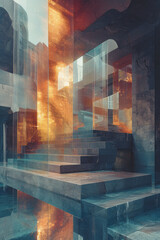 Fototapete - Abstract composition of stacked rectangles with gradients from silver to charcoal grey, creating reflections,