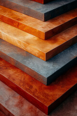Fototapete - Stacked rectangles in warm earth tones, with gradients from terracotta to sandy beige, creating layered reflections,