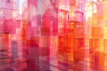 Poster - Layered rectangles with gradients from crimson to orange, creating a reflective abstract design,