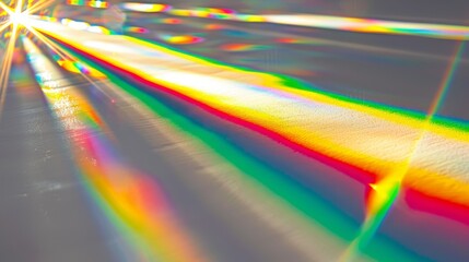 Wall Mural -  A blurred image of a street with a rainbow light emanating from its top edge The rainbow light originates at the street's upper boundary