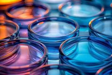 Aufkleber - Gradient glass circles transitioning from deep blue to aqua, reflecting softly against each other,