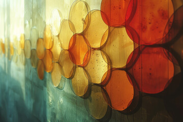 Aufkleber - Abstract gradient glass circles with shades shifting from gold to bronze, reflecting each other softly,