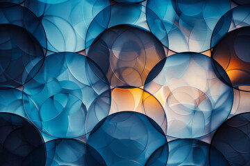 Leinwandbilder - A design featuring stacked gradient glass circles with transitions from sky blue to navy,