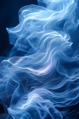Poster - Abstract light waves flowing gracefully in shades of blue and white, creating a serene, illuminated effect,