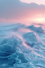 Poster - Soft, undulating waves of light in pastel hues, creating a serene and peaceful atmosphere,