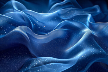 Poster - Flowing light waves in shades of deep blue and silver, evoking the beauty of a starlit night,