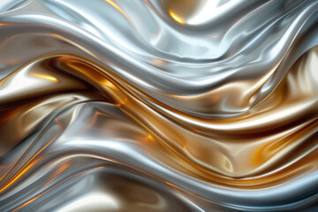 Poster - Abstract linear waves in shades of gold and silver, intertwining gracefully to form a fluid design,