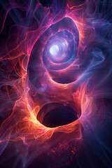 Poster - An abstract representation of a black hole surrounded by neon light rings, creating a sense of depth and motion,